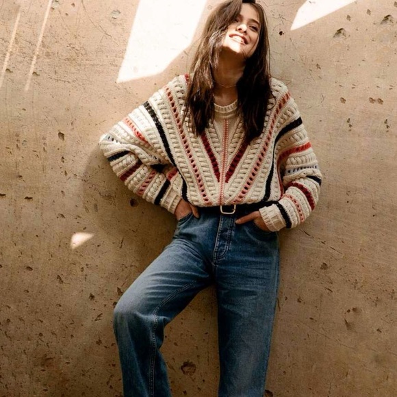 BA&SH COLORFUL STRIPE OPEN KNIT ECRU PULL GARDY SWEATER - Picture 13 of 14